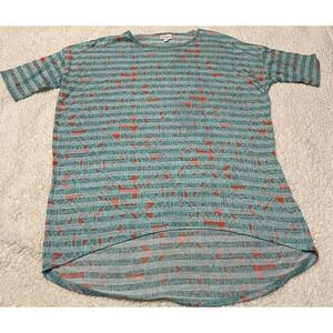 Womens Medium Lularoe Short Sleeve Shirt High Low Hem Colorful